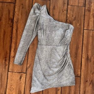 Aqua One Shoulder Short Silver Dress